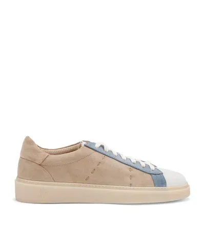 Eleventy Suede Low-top Sneakers In Beige