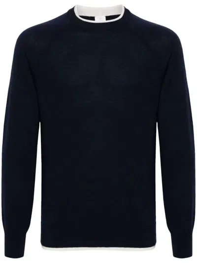 Eleventy Layered-trim Cotton Jumper In Blue