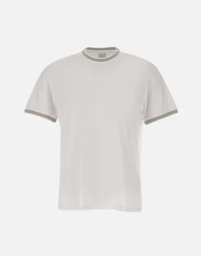 Eleventy Cotton T Shirt With Sand And Grey Profiles In White