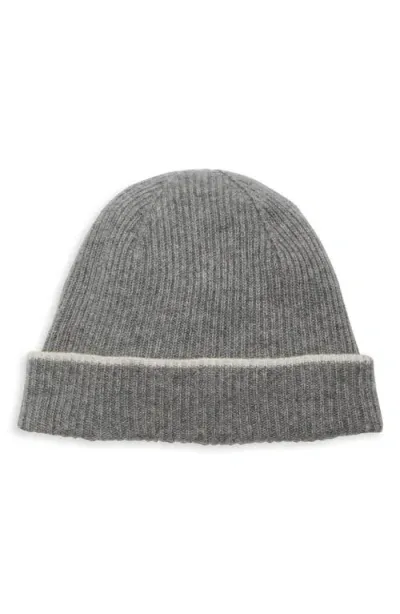 Eleventy Tipped Rib Cashmere Beanie In Med Grey Ivory