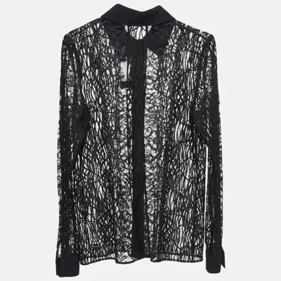 Pre-owned Elie Saab Black Lace Sheer Shirt Xs