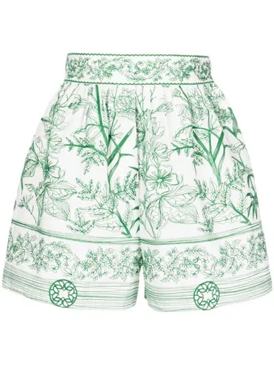 Elie Saab Embroidered Poplin Shorts In 白色,绿色