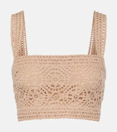 Elie Saab Macramé Cotton-blend Crop Top In Beige