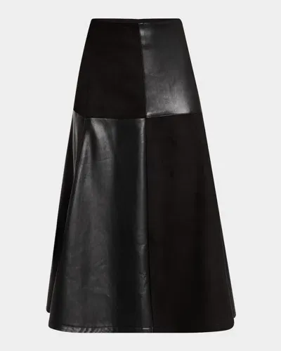 Elie Tahari The Lucy Patchwork Midi Skirt In Noir