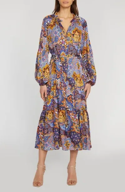 Elie Tahari The Sienna Print Long Sleeve Stretch Silk Maxi Dress In Night Garden