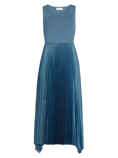 Elie Tahari The Mave Pleated Sleeveless Midi Dress In Blue Breeze