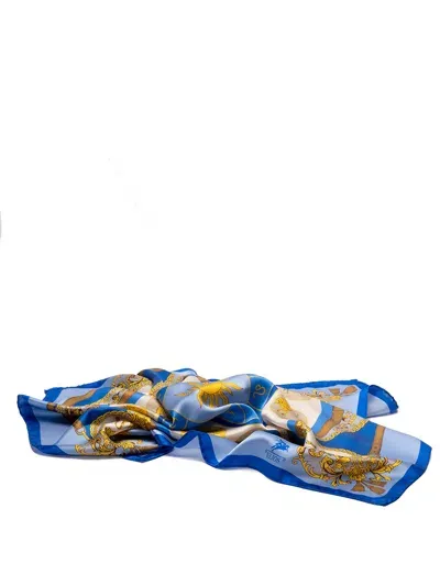 Elios Silk Scarf With Zodiac Sign In Blue