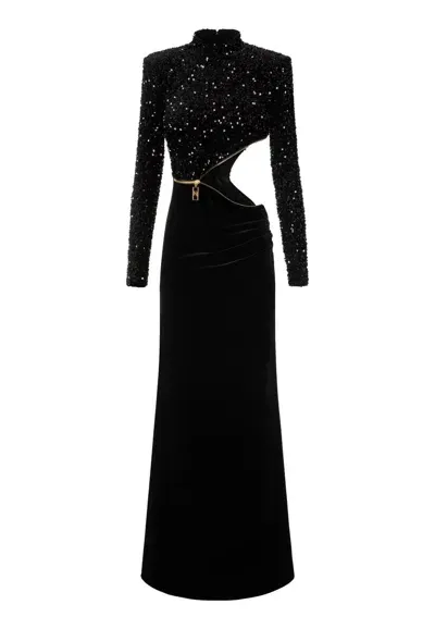 Elisabetta Franchi Abito Red Carpet Con Paillettes In Black