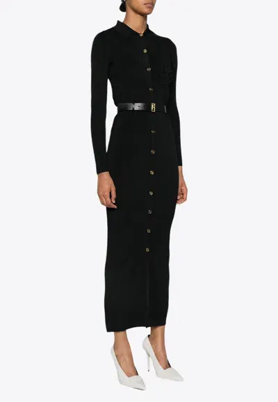 Elisabetta Franchi Belted Midi Cardigan Dress In Black