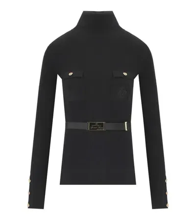 Elisabetta Franchi Black Belted Turtleneck Jumper