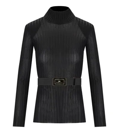 Elisabetta Franchi Black Ribbed Belted Top