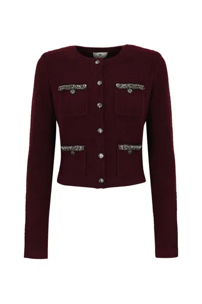 Elisabetta Franchi Cardigan In Rouge Noire Boucle  In Bordeaux