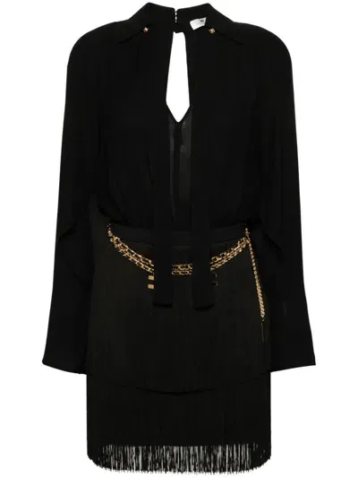 Elisabetta Franchi Chain-link Detail Crepe Mini Dress In Black