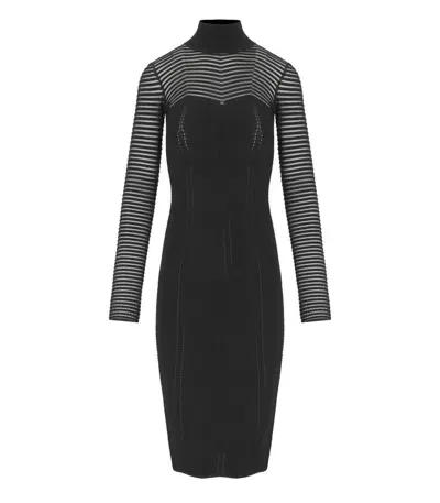 Elisabetta Franchi Chevron Black Midi Turtleneck Dress