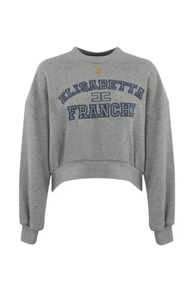 Elisabetta Franchi Cropped Sweatshirt In College Style Logo Cotton In Grey