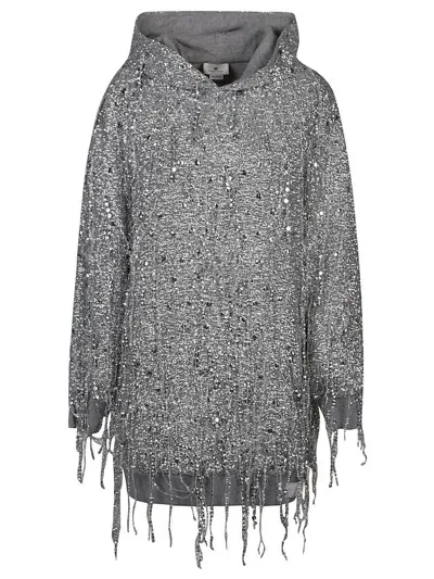 Elisabetta Franchi Sequin-embellished Hooded Mini Dress In Grey