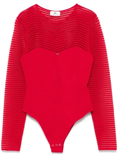 Elisabetta Franchi Herringbone Bodysuit In Red