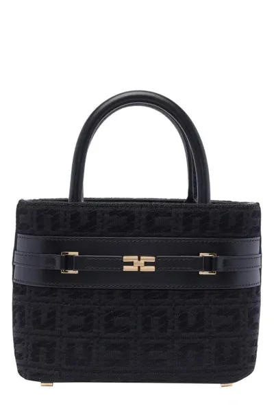 Elisabetta Franchi Horsebit Detailed Jacquard Small Shopper Bag In Black