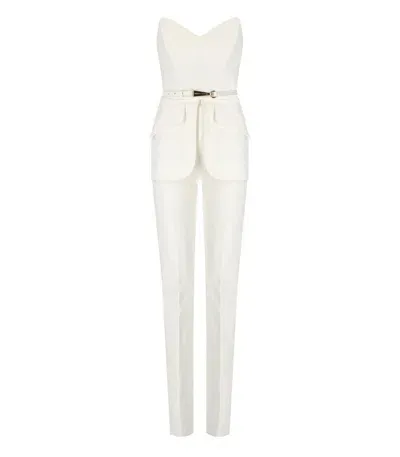 Elisabetta Franchi Ivory Belted Jumpsuit