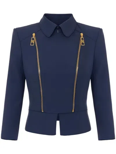 Elisabetta Franchi Single-breasted Zip Detail Jacket In Blue