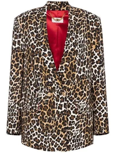 Elisabetta Franchi Leopard-print Blazer In Brown