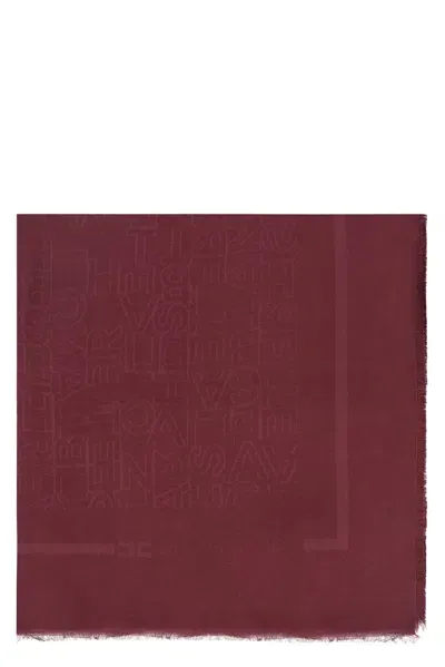 Elisabetta Franchi Jacquard Logo Lettering Square Scarf In Red