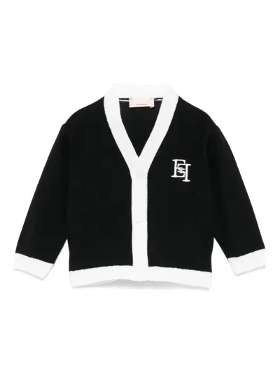 Elisabetta Franchi La Mia Bambina Babies' Embroidered-logo Cardigan In Black