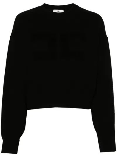 Elisabetta Franchi Logo Patch Drop Shoulder Sweatshirt In Black