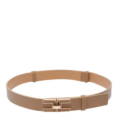 Elisabetta Franchi Logo Buckle Belt In Beige