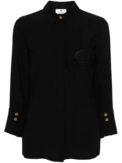 Elisabetta Franchi Logo-embroidered Crepe Shirt In Nero