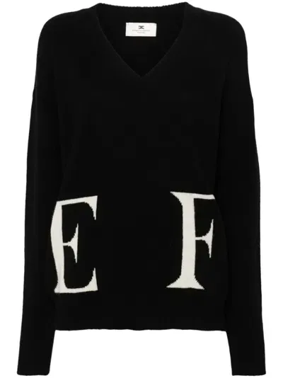 Elisabetta Franchi Logo-intarsia Virgin-wool Jumper In Black