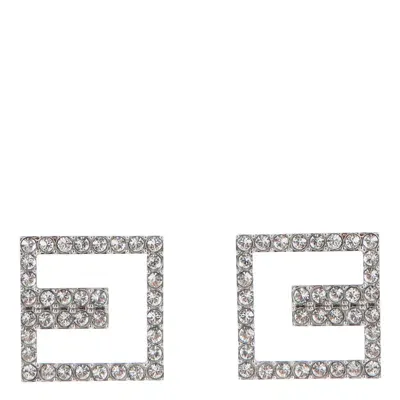 Elisabetta Franchi Logo Outline Earrings With Rhinestones In Silver