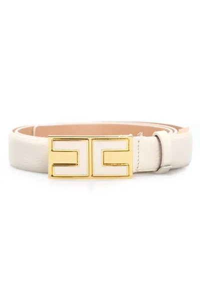 Elisabetta Franchi Logo Plaque Belt In Burro