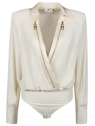 Elisabetta Franchi Long Sleeve Bodysuit Shirt In White