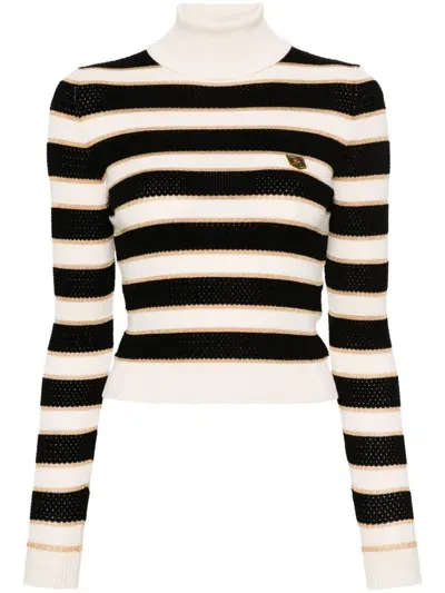 Elisabetta Franchi Logo-plaque Striped Jumper In Neutrals