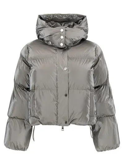 Elisabetta Franchi Metallic Cropped Down Jacket In Stahl