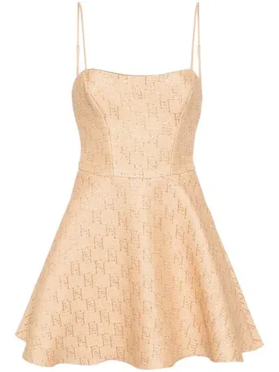 Elisabetta Franchi Mini Dress With Jacquard Pattern And Lurex Details In Gold