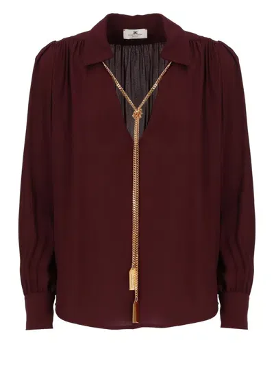 Elisabetta Franchi Necklace Embellished Georgette Blouse In Rot