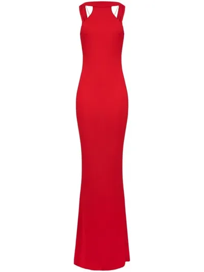 Elisabetta Franchi Necklace Jersey Maxi Dress In Red