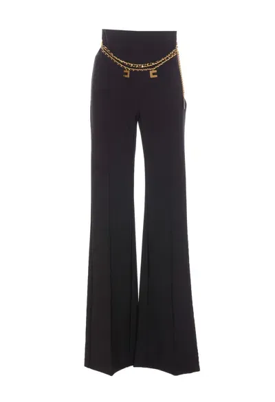 Elisabetta Franchi Palazzo Pants With Logo Belt In Black