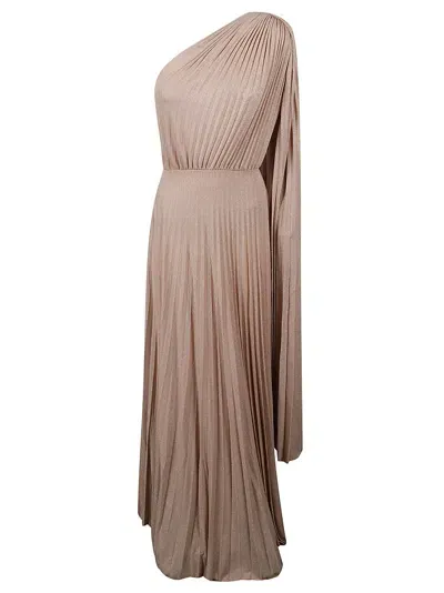 Elisabetta Franchi Red Carpet One Shoulder Belted Dress In Beige