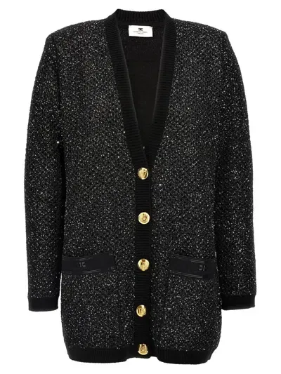 Elisabetta Franchi Sequined V-neck Cardigan In Nero E Argento