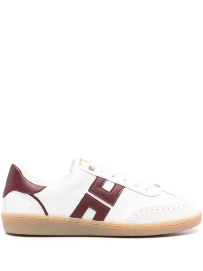 Elisabetta Franchi Leather Trainers In Avorio/rouge Noir