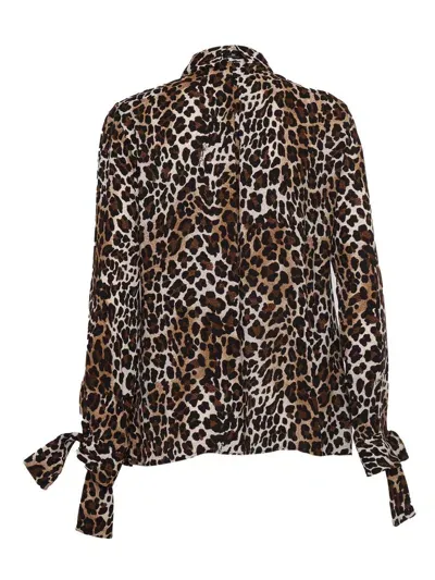 Elisabetta Franchi Ribbon Cuffs Animalier Printed Georgette Blouse In Brown