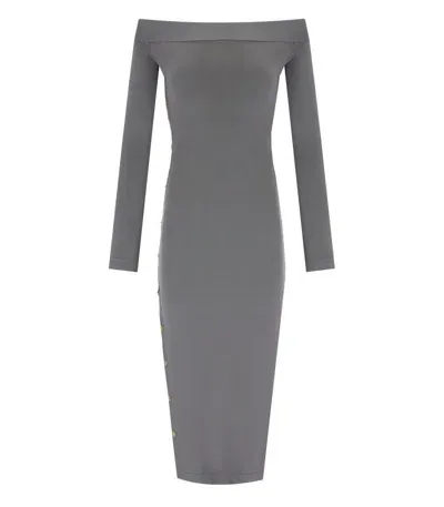 Elisabetta Franchi Steel Knitted Midi Dress In Gray