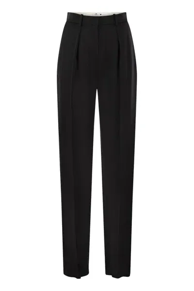 Elisabetta Franchi Straight Satin Trousers With Satin Bands In Black