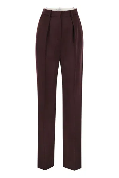 Elisabetta Franchi Straight Satin Trousers With Satin Bands In Brown