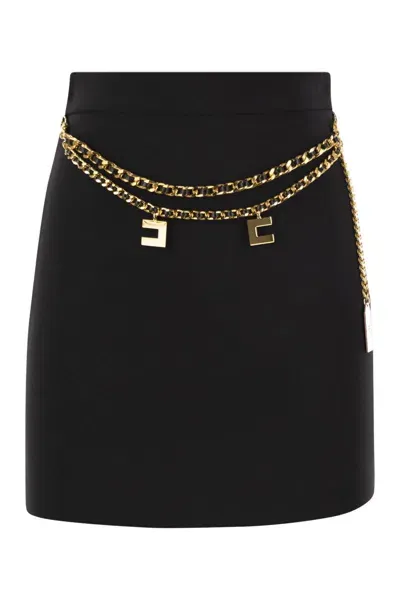 Elisabetta Franchi Stretch Crepe Miniskirt With Belt In Black