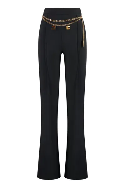 Elisabetta Franchi Stretch Crepe Palazzo Trousers With Belt In Blue