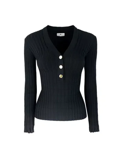 Elisabetta Franchi Button Placket Ribbed Top In 110